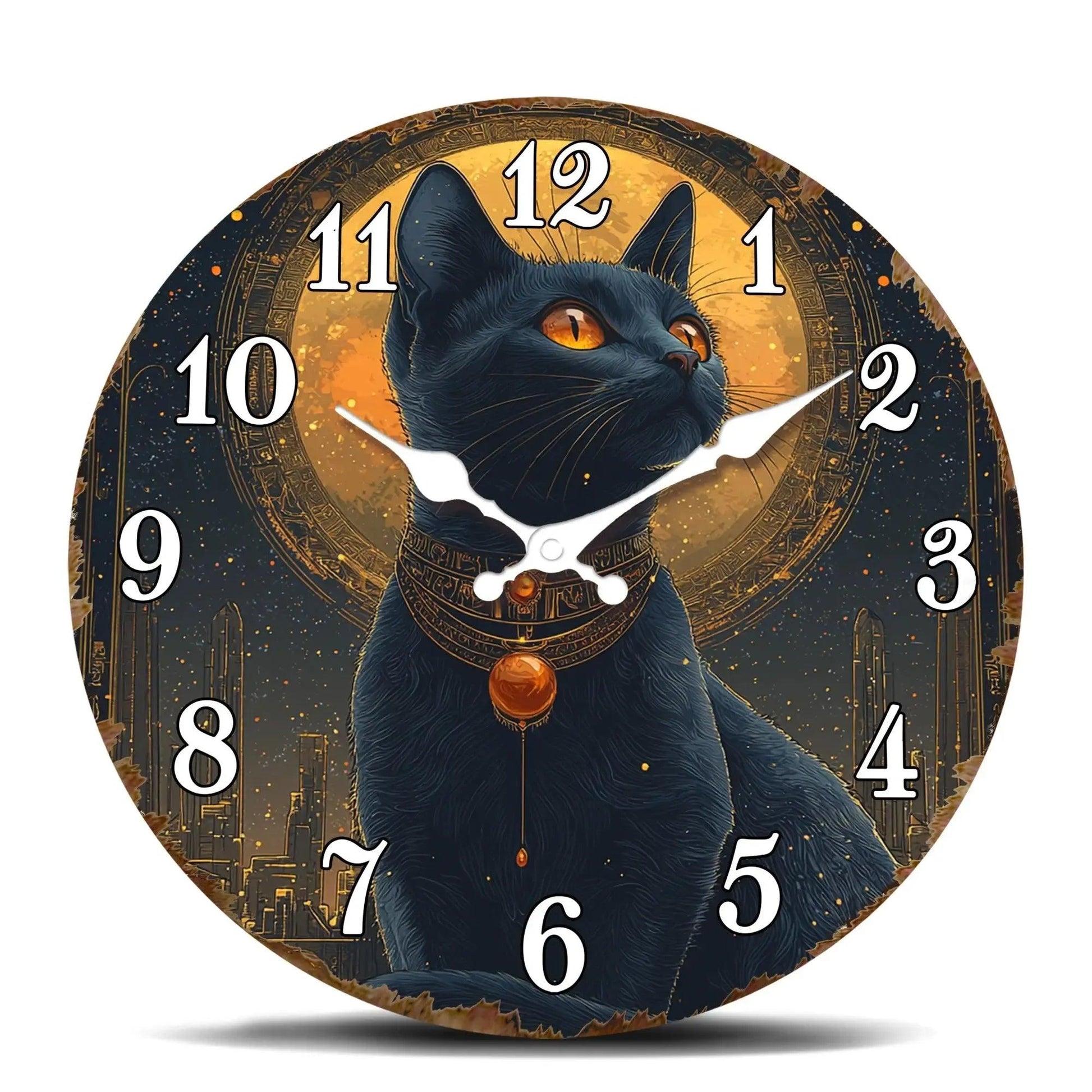 Ancient Egyptian Black Cat Wooden Wall Clock Mystic Wall Decor-MoonChildWorld