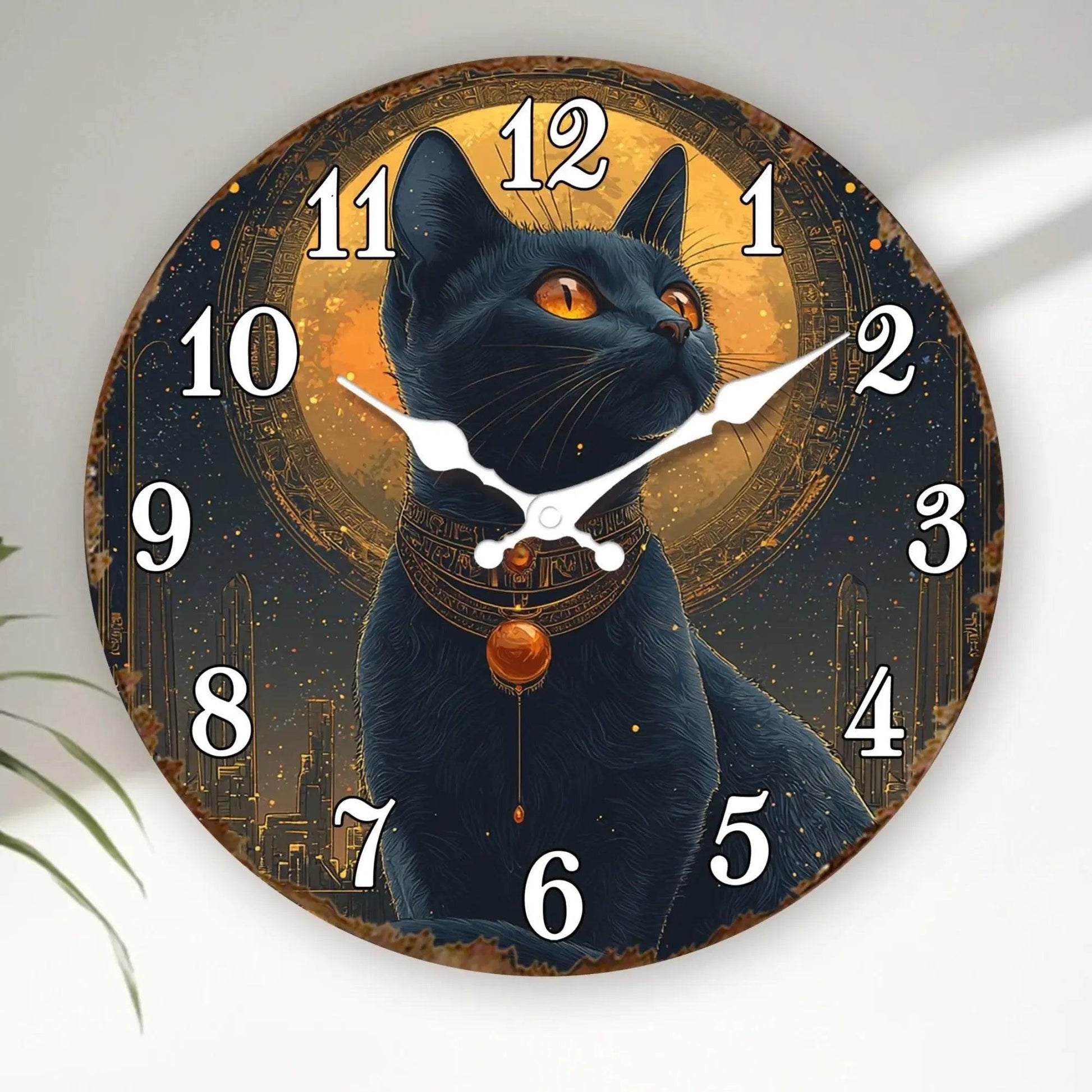 Ancient Egyptian Black Cat Wooden Wall Clock Mystic Wall Decor-MoonChildWorld