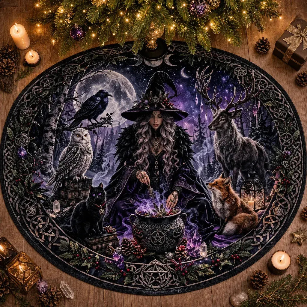 Spirit Animals Yule Tree Skirt – Pagan Witch Gothic Decor_mockup_2.webp