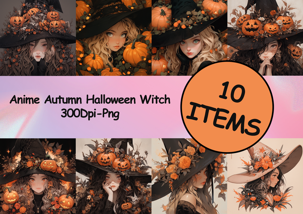 Anime Autumn Halloween Witch Digital Art-MoonChildWorld