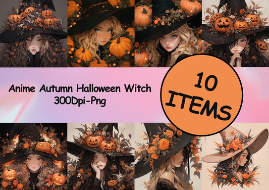 Anime Autumn Halloween Witch Digital Art