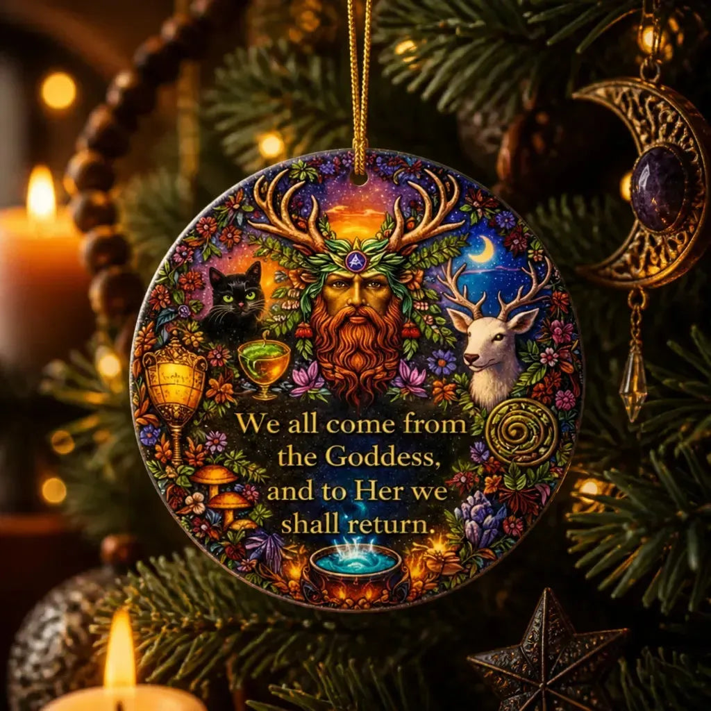 Pagan Goddess Yule Ceramic Ornament – Wiccan Holiday Tree Decor_mockup_1.webp
