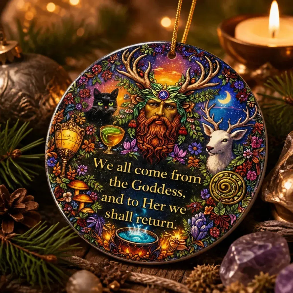 Pagan Goddess Yule Ceramic Ornament – Wiccan Holiday Tree Decor_mockup_2.webp