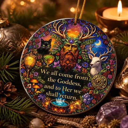 Pagan Goddess Yule Ceramic Ornament – Wiccan Holiday Tree Decor_mockup_2.webp