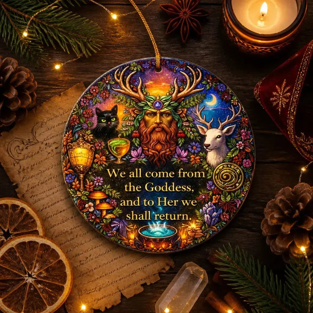 Pagan Goddess Yule Ceramic Ornament – Wiccan Holiday Tree Decor_mockup_3.webp