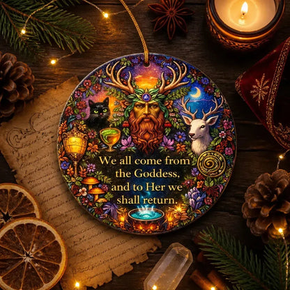 Pagan Goddess Yule Ceramic Ornament – Wiccan Holiday Tree Decor_mockup_3.webp