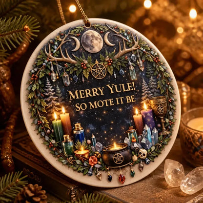 Wicca and Pagan Yule Ceramic Ornament – Witchy Christmas Decoration_mockup_2.webp