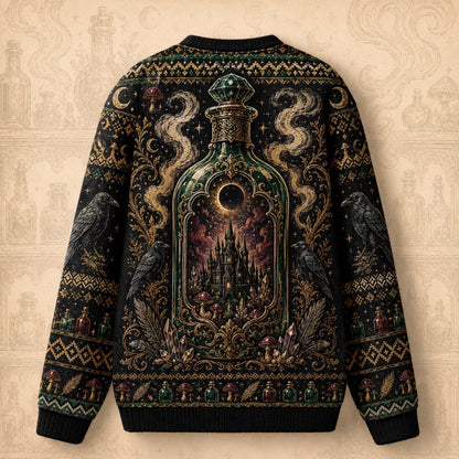 Apothecary Cabinet Sweater Potion Castle Raven Green Knit back view