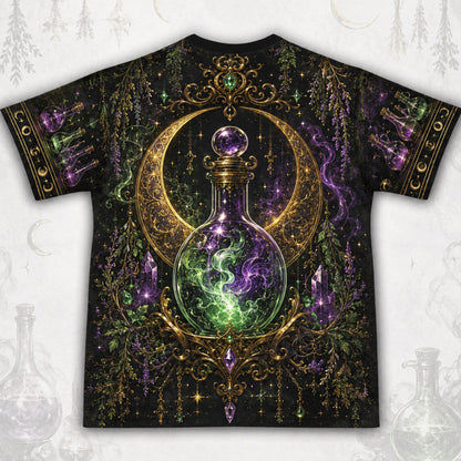 Apothecary Witch Potion T-Shirt Green Bottle Alchemy Tee back view