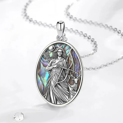 Close-up of the abalone shell backing on the Freya pendant