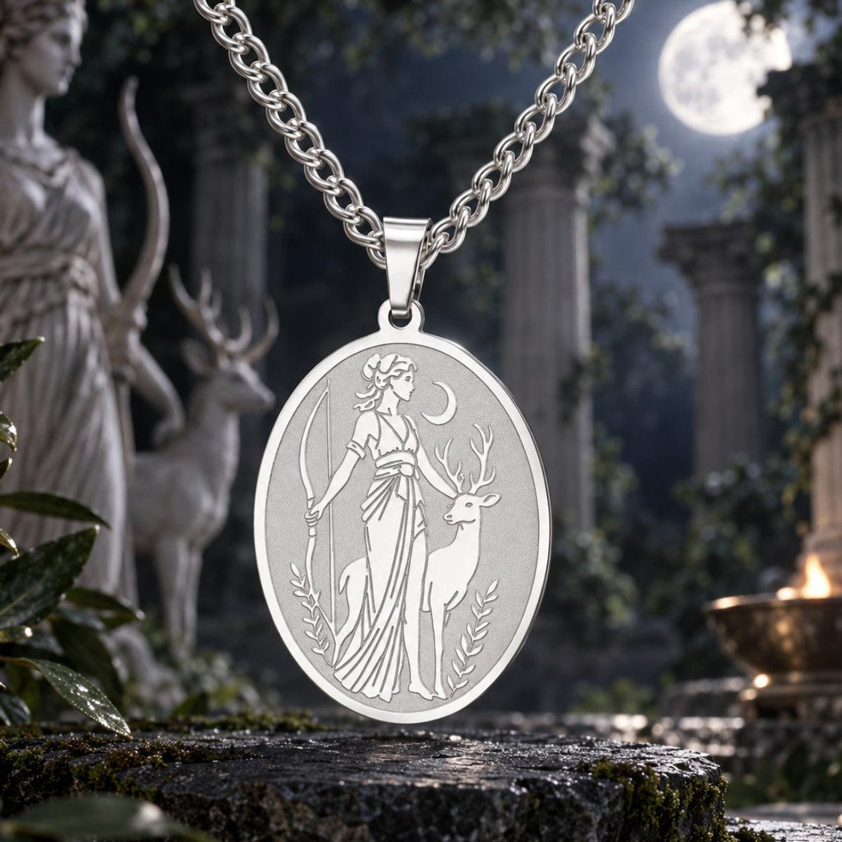 Artemis Goddess Necklace with Greek Deer Pendant Choker — detailed jewelry view 4