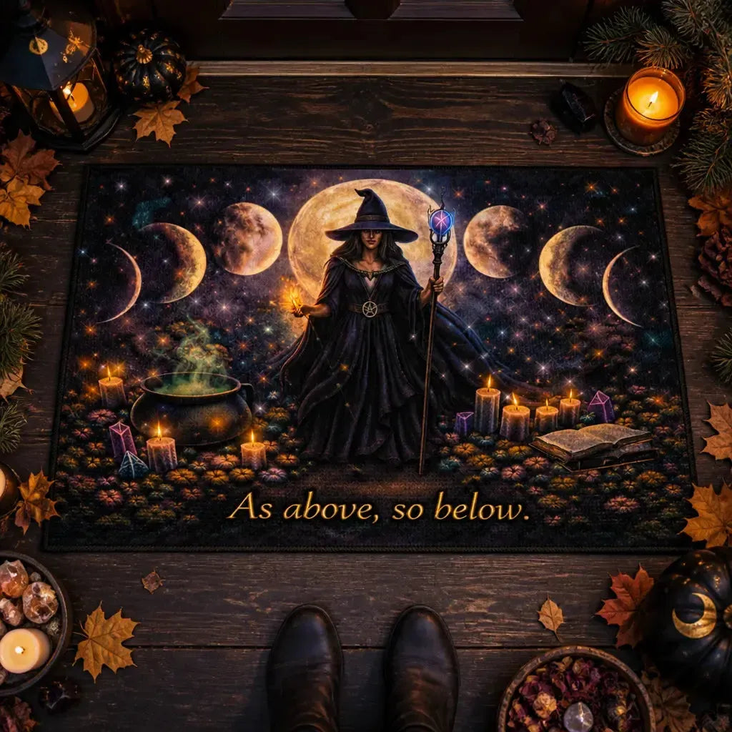 Moon Phases Witch Doormat – Wicca Pagan Welcome Mat for Witchy Home Decor_mockup_3.webp