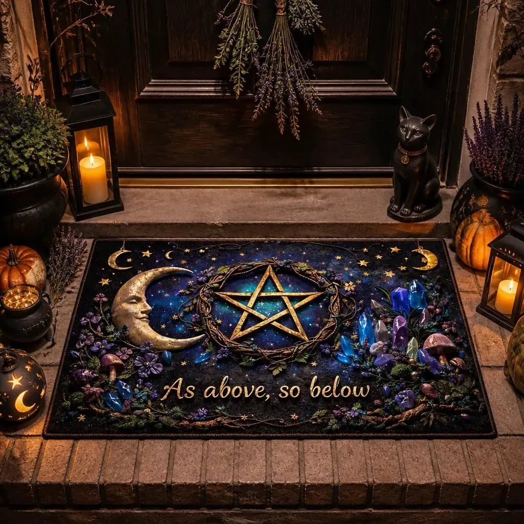 As Above So Below Moon & Pentacle Pagan Doormat – Occult Welcome Mat for Wicca Decor_mockup_1.webp