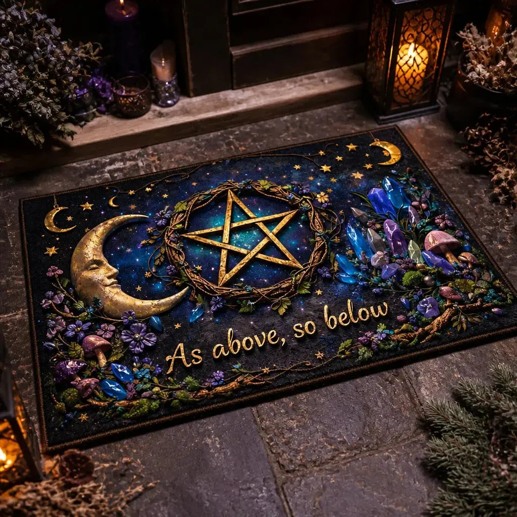 As Above So Below Moon & Pentacle Pagan Doormat – Occult Welcome Mat for Wicca Decor_mockup_2.webp