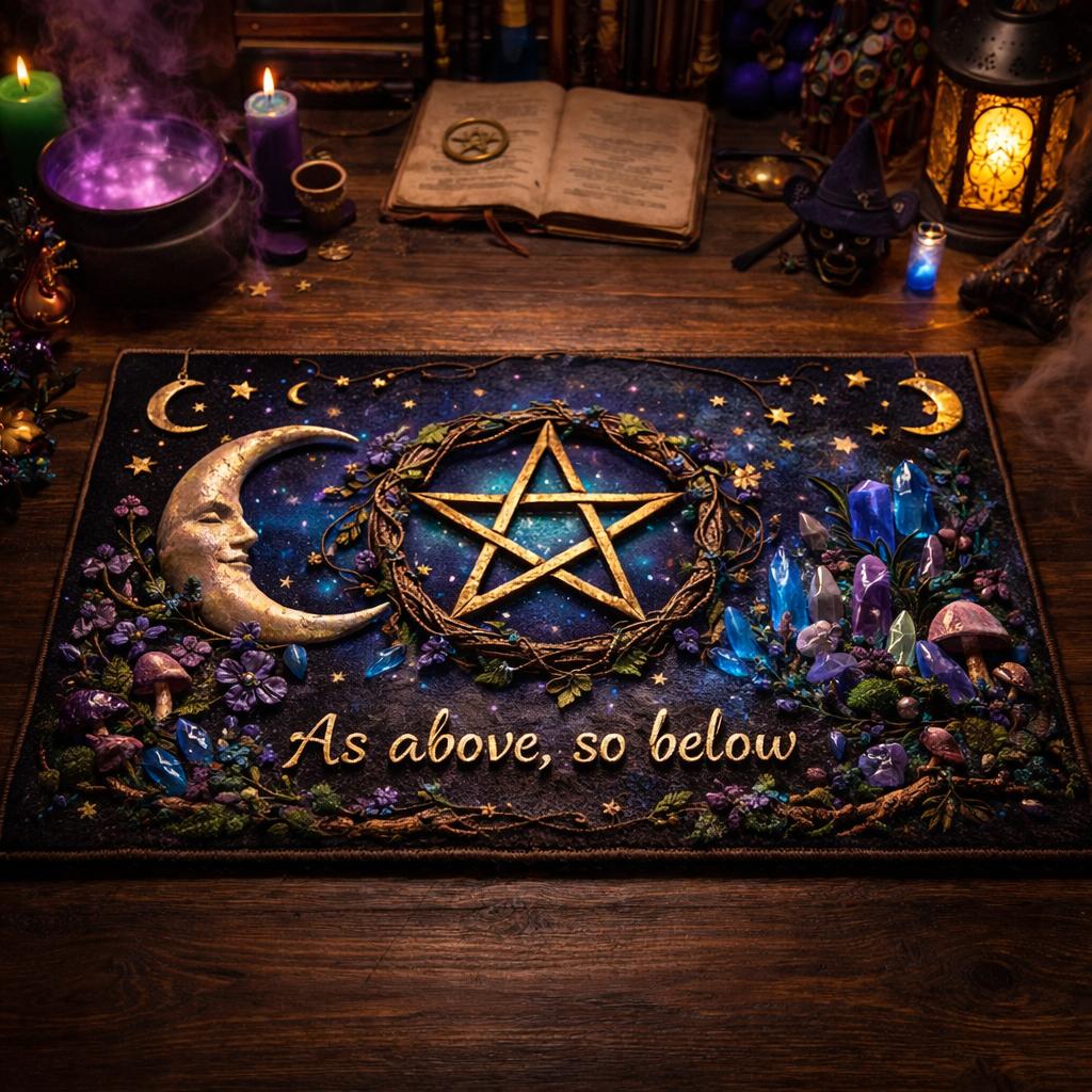 As Above So Below Moon & Pentacle Pagan Doormat – Occult Welcome Mat for Wicca Decor-MoonChildWorld