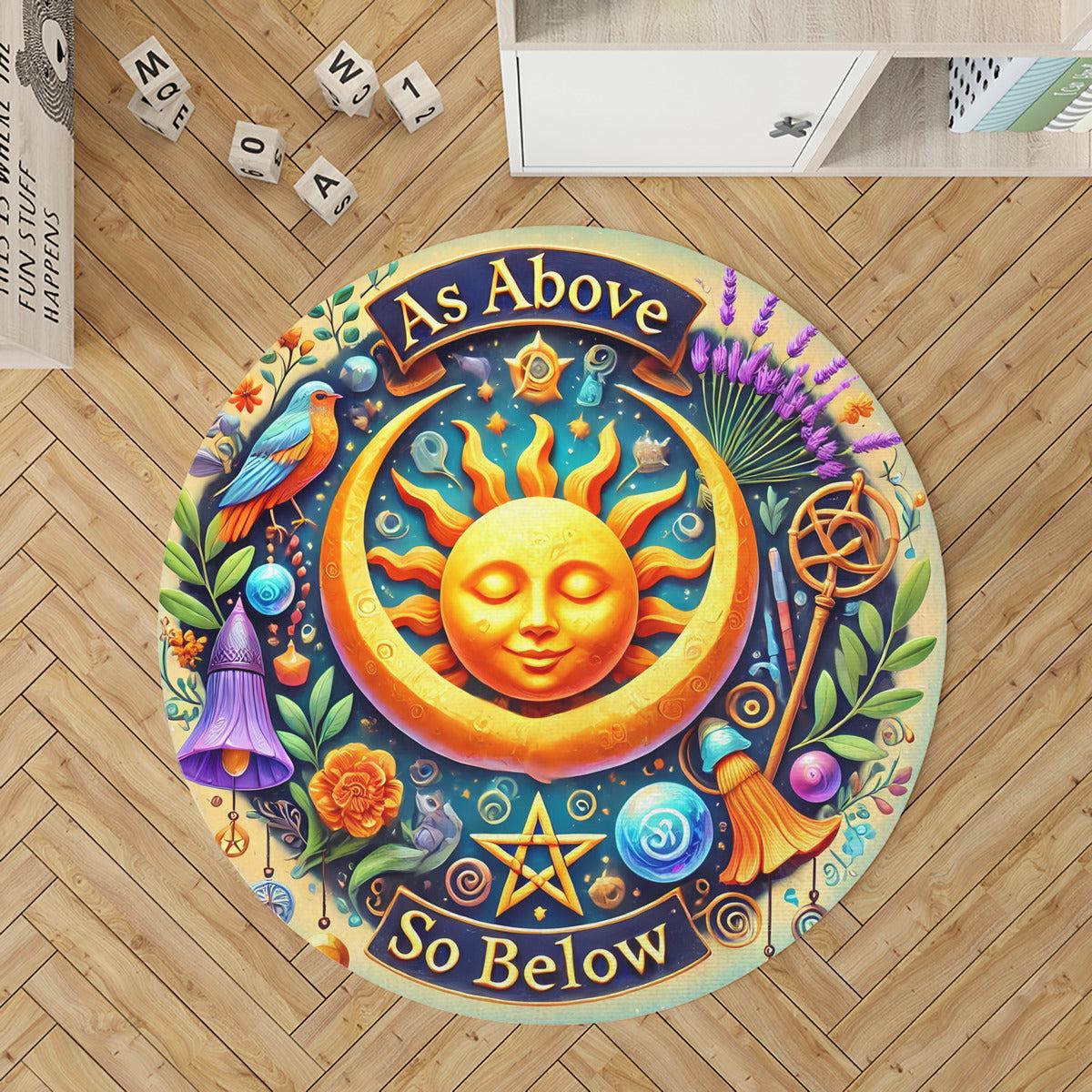 As Above So Below Sun Moon Goddess Round Rug Pagan Carpet-MoonChildWorld