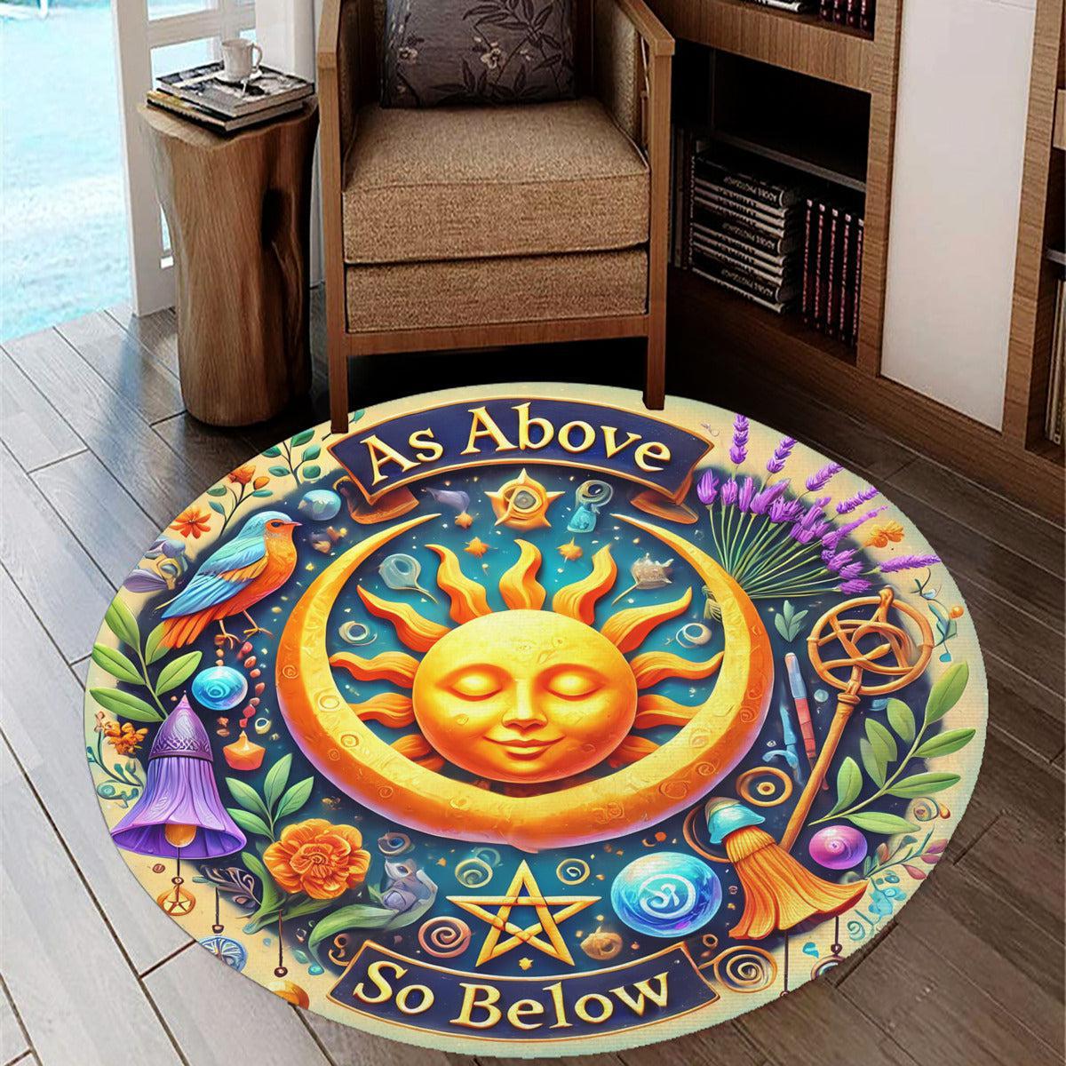 As Above So Below Sun Moon Goddess Round Rug Pagan Carpet-MoonChildWorld