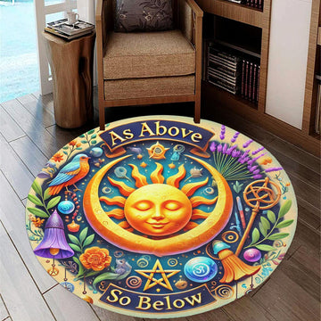 As Above So Below Sun Moon Goddess Round Rug Pagan Carpet-MoonChildWorld