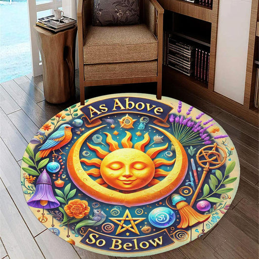 As Above So Below Sun Moon Goddess Round Rug Pagan Carpet-MoonChildWorld