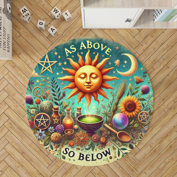 As above So below Wiccan Sun Moon Round Rug Sun Moon Carpet for Pagan Decor-MoonChildWorld