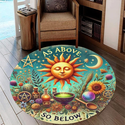 As above So below Wiccan Sun Moon Round Rug Sun Moon Carpet for Pagan Decor-MoonChildWorld
