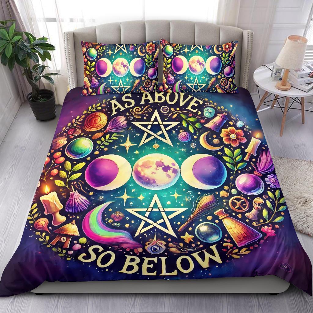 As above so below Pagan Bedding Set Wicca Triple Moon Pentagram Bedding Set-MoonChildWorld