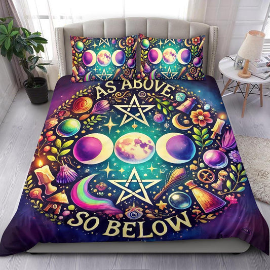 As above so below Pagan Bedding Set Wicca Triple Moon Pentagram Bedding Set-MoonChildWorld