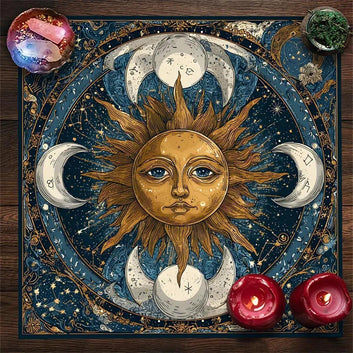 Astrological Sun Moon Wicca Altar Cloth - Witch Tarot Tablecloth for Reading Divination Pagan Home Decor-MoonChildWorld