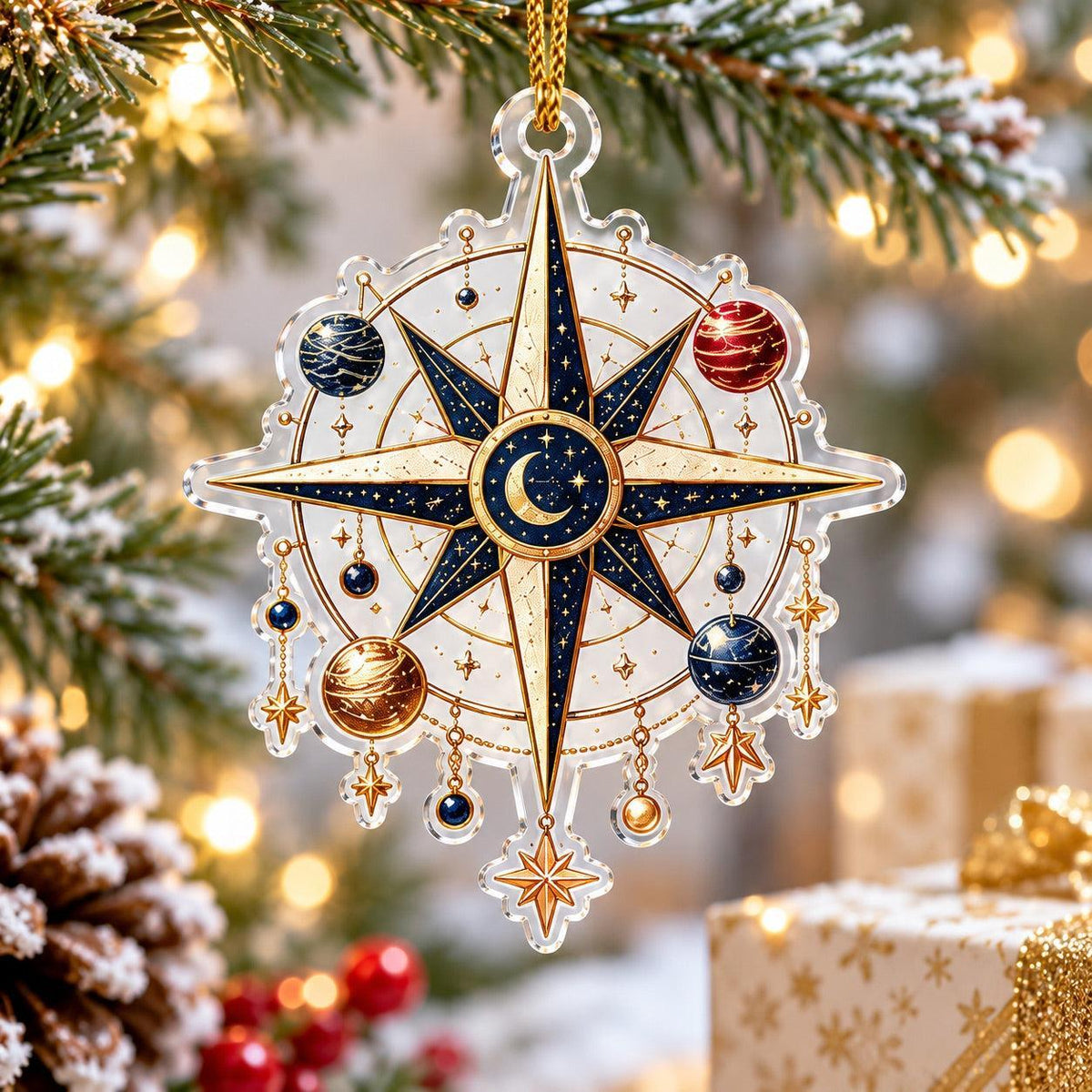 Astrology Star Map Acrylic Ornament Set – Zodiac Christmas Decor – Planet Compass Star ornament
