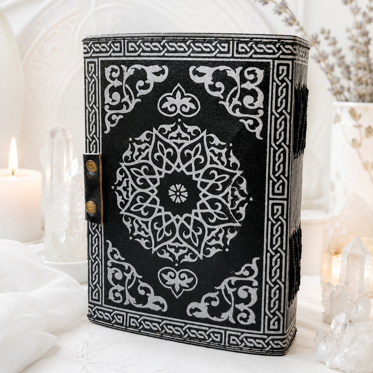 Astronomical Sun Moon Stars Rose Leather Journal – Wiccan Antique Grimoire-MoonChildWorld