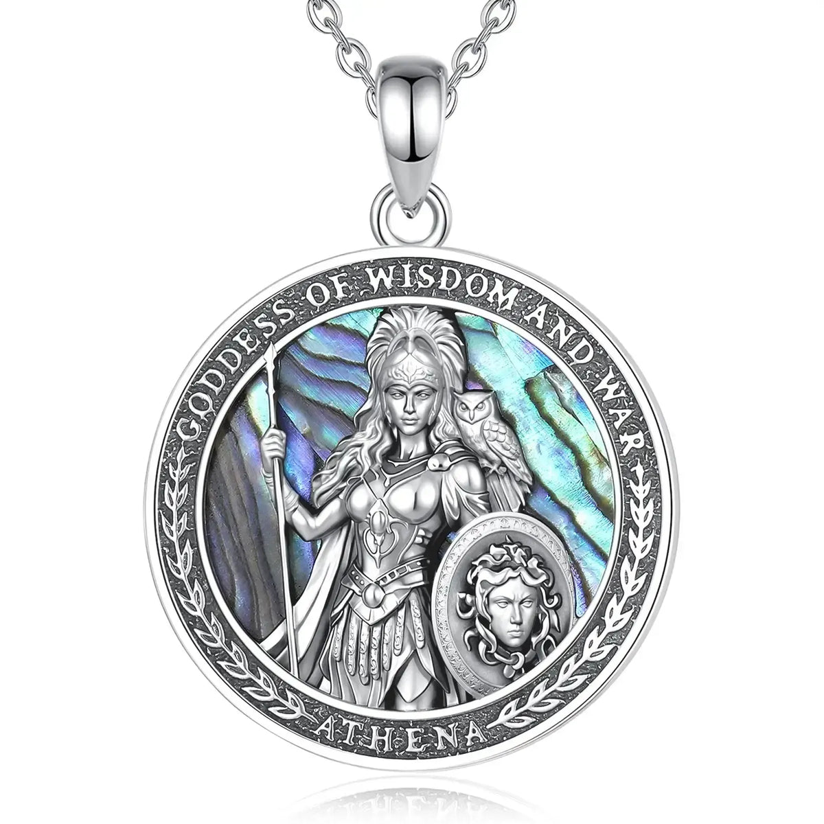 Athena warrior goddess pendant with inscribed circular border