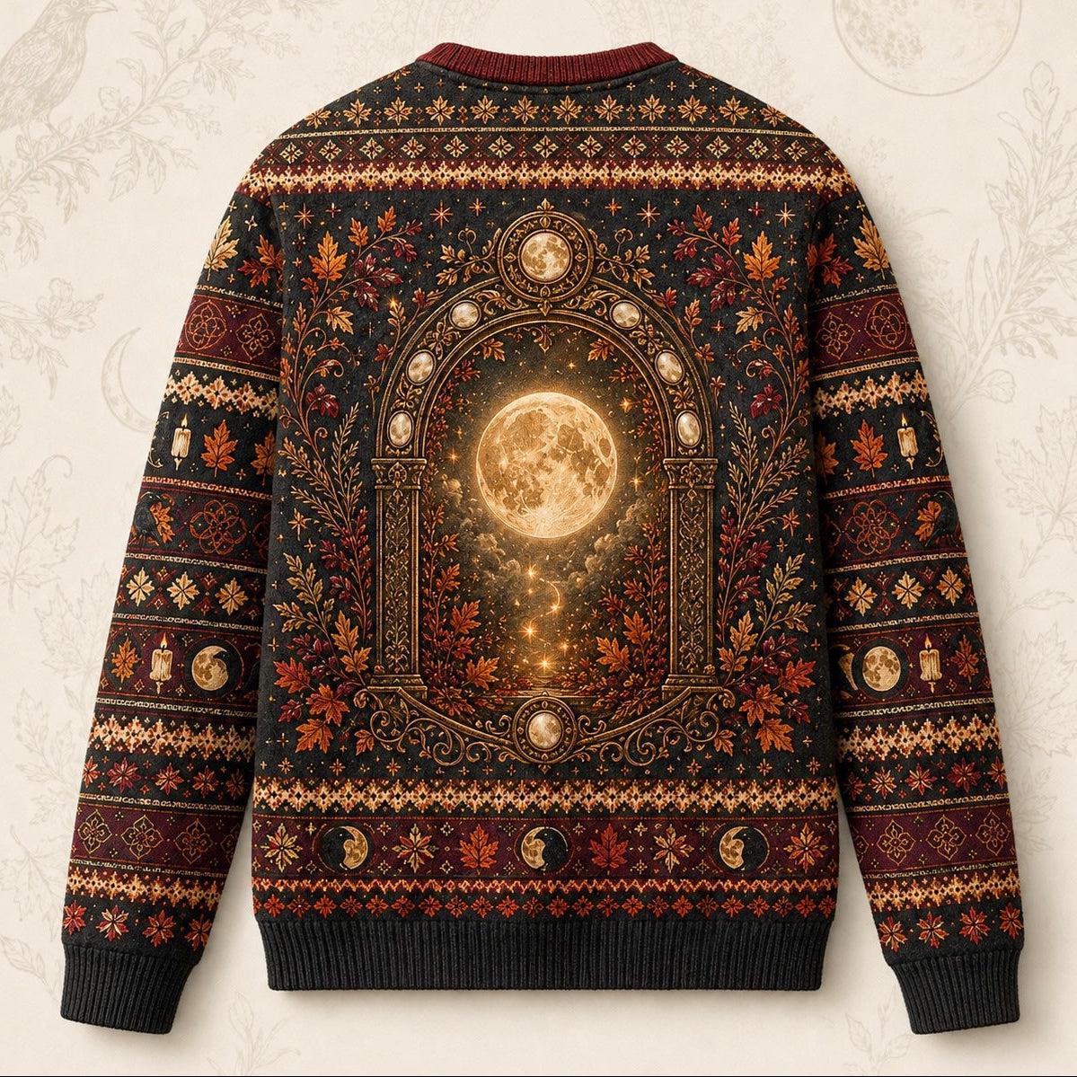 Autumn Arch Sweater Raven Harvest Moon Rust Gothic Knit back view