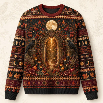 Autumn Arch Sweater Raven Harvest Moon Rust Gothic Knit front view