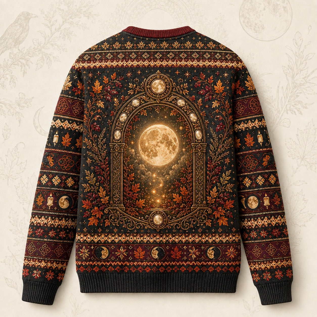 Autumn Arch Sweater Raven Harvest Moon Rust Gothic Knit back view