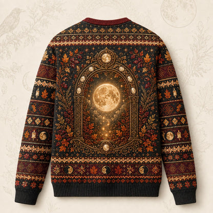 Autumn Arch Sweater Raven Harvest Moon Rust Gothic Knit back view