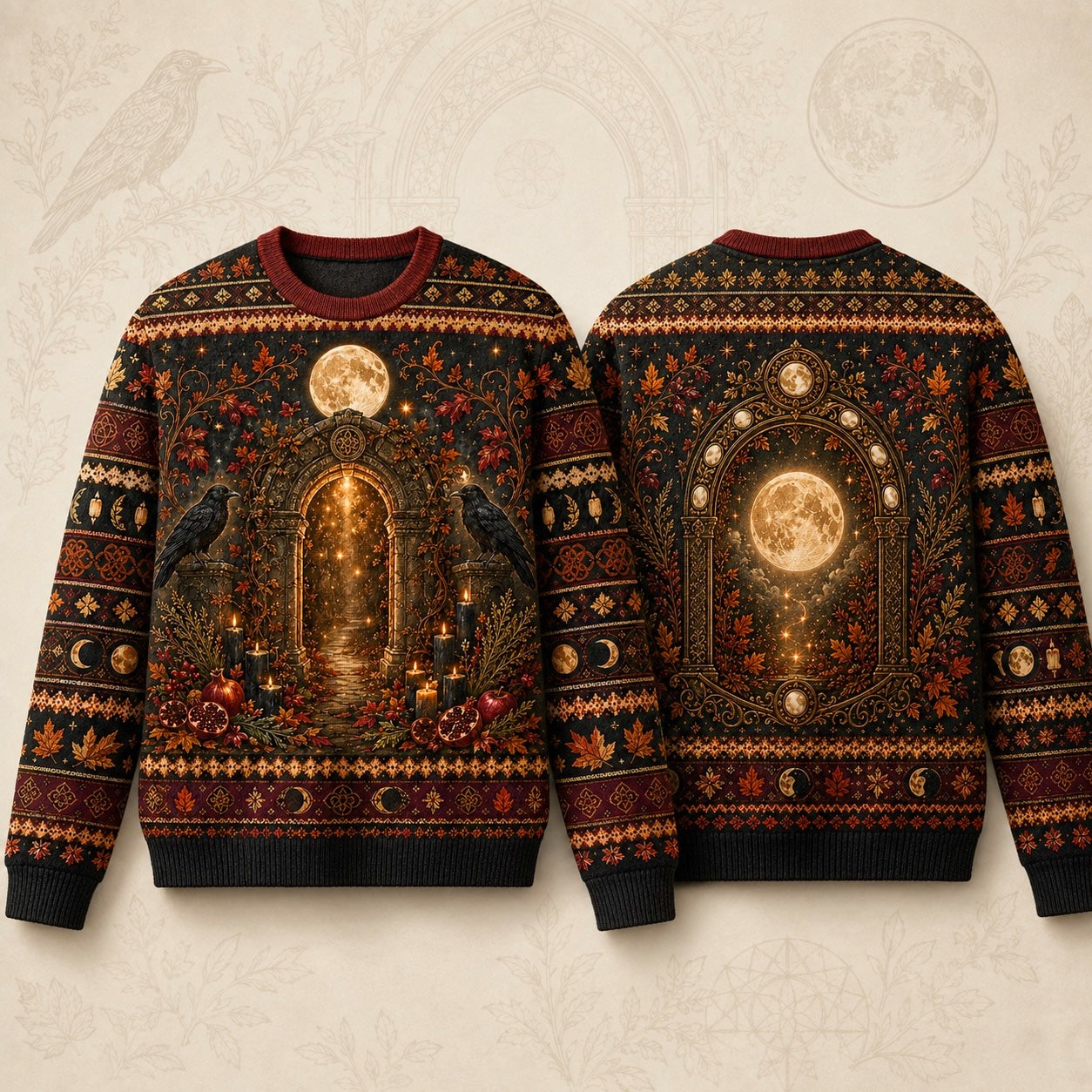 Autumn Arch Sweater Raven Harvest Moon Rust Gothic Knit front and back together