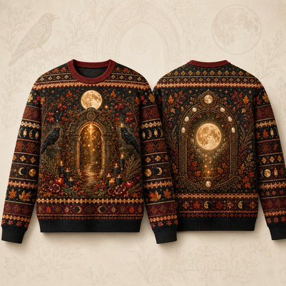 Autumn Arch Sweater Raven Harvest Moon Rust Gothic Knit front and back together