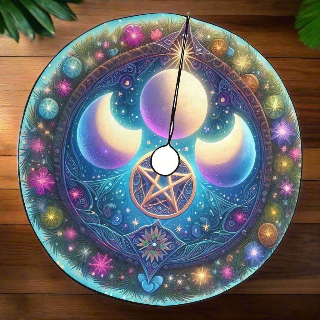 Wicca Triple Moon Christmas Tree Skirt for Pagan Yule Decoration-MoonChildWorld