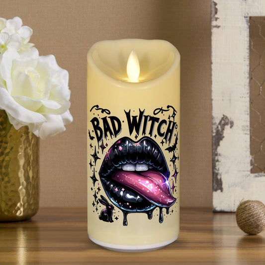 Bad Witch Lips Gothic Halloween Flameless LED Candle-MoonChildWorld