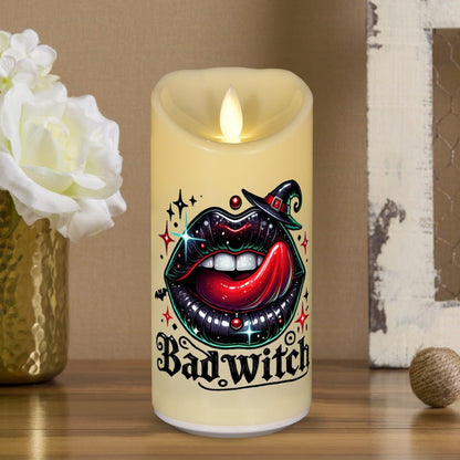 Bad Witch Lips Gothic Halloween Flameless LED Candle-MoonChildWorld