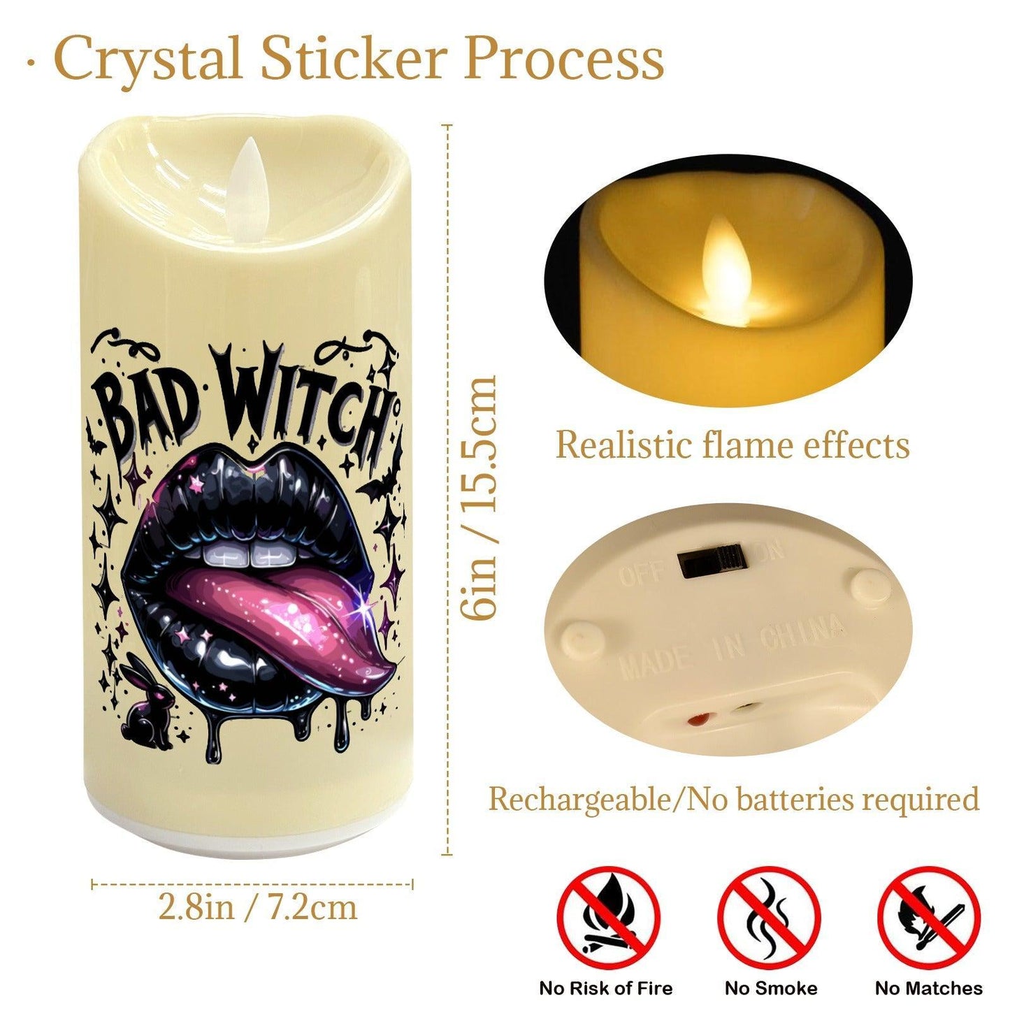 Bad Witch Lips Gothic Halloween Flameless LED Candle-MoonChildWorld