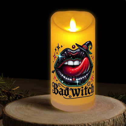 Bad Witch Lips Gothic Halloween Flameless LED Candle-MoonChildWorld