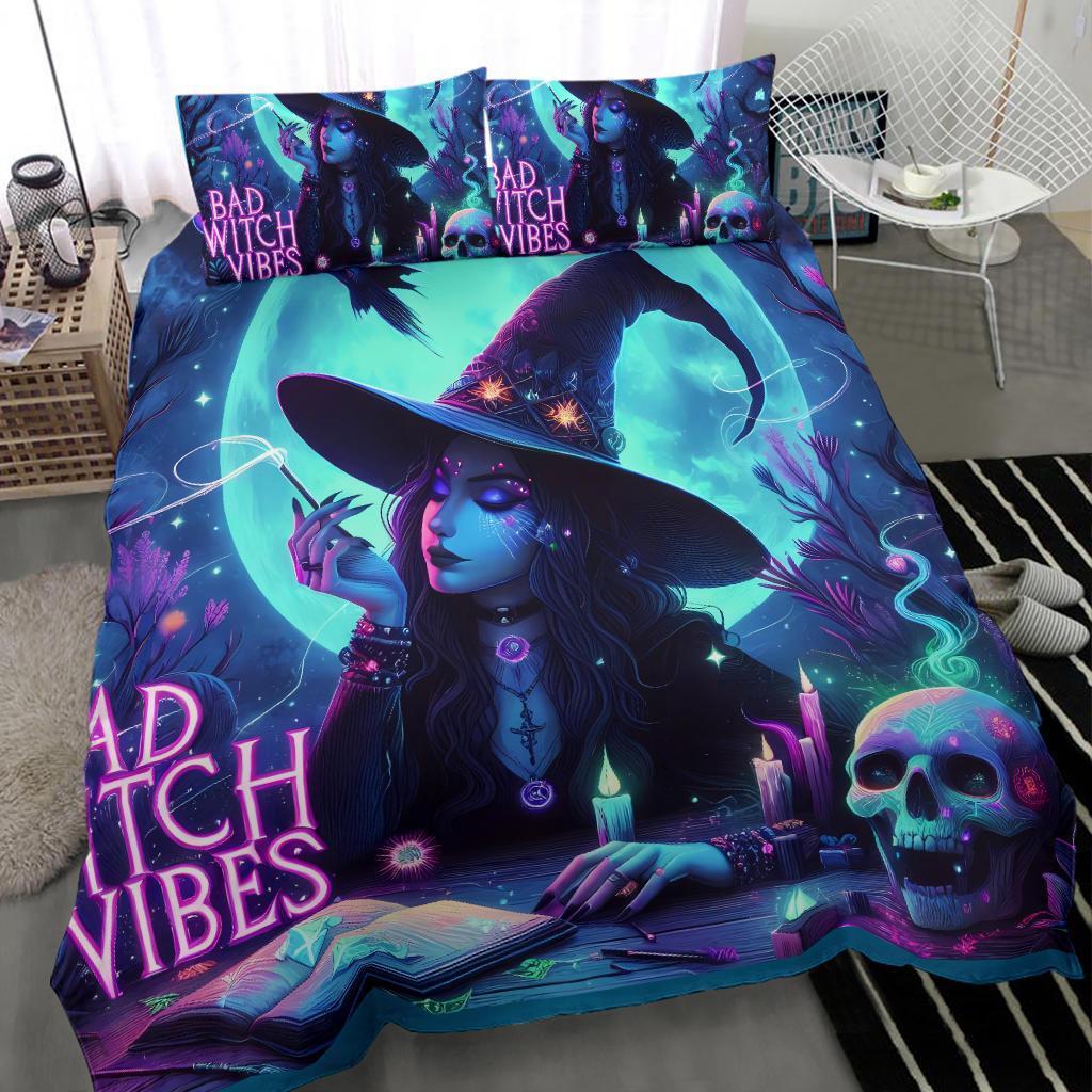 Bad Witch Vibes Gothic Bedding Set Halloween Home Decor-MoonChildWorld