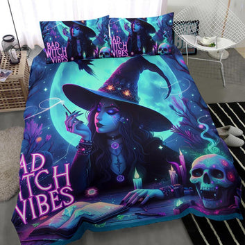 Bad Witch Vibes Gothic Bedding Set Halloween Home Decor-MoonChildWorld
