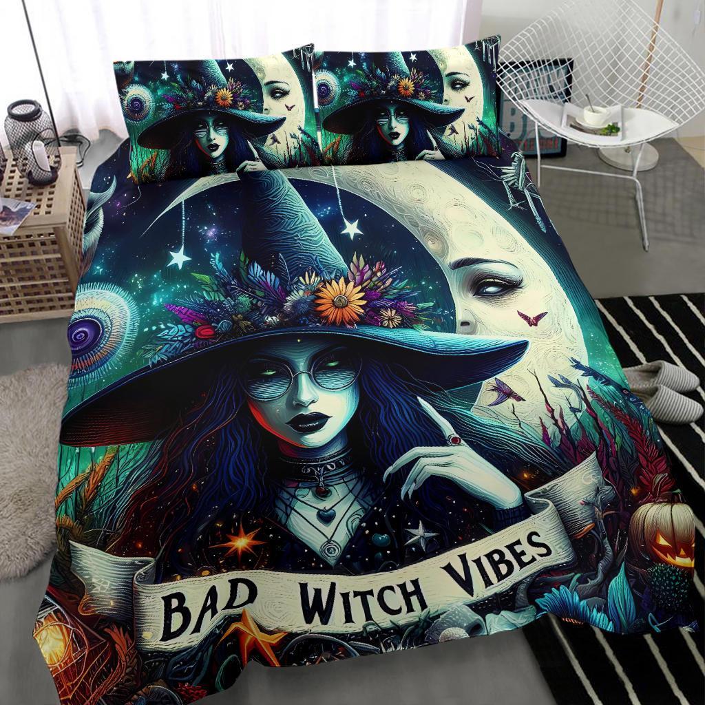 Bad Witch Vibes Gothic Bedding Set for Halloween Decor-MoonChildWorld