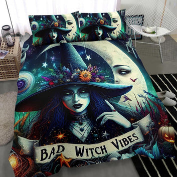 Bad Witch Vibes Gothic Bedding Set for Halloween Decor-MoonChildWorld