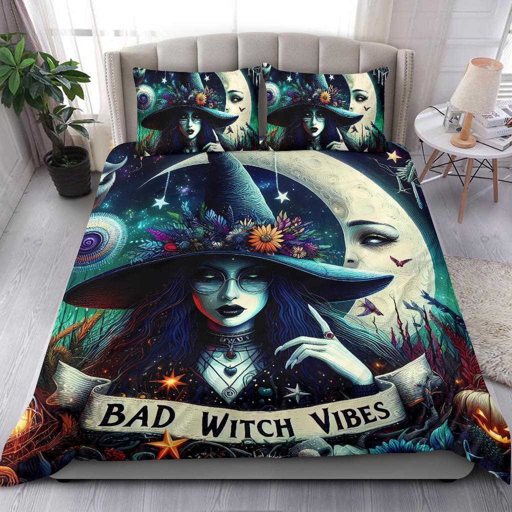 Bad Witch Vibes Gothic Bedding Set for Halloween Decor-MoonChildWorld