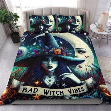 Bad Witch Vibes Gothic Bedding Set for Halloween Decor-MoonChildWorld