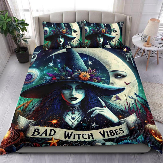 Bad Witch Vibes Gothic Bedding Set for Halloween Decor-MoonChildWorld
