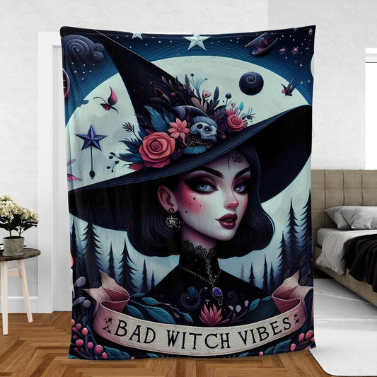 Bad Witch Vibes Gothic Witch Blanket for Halloween Decor-MoonChildWorld